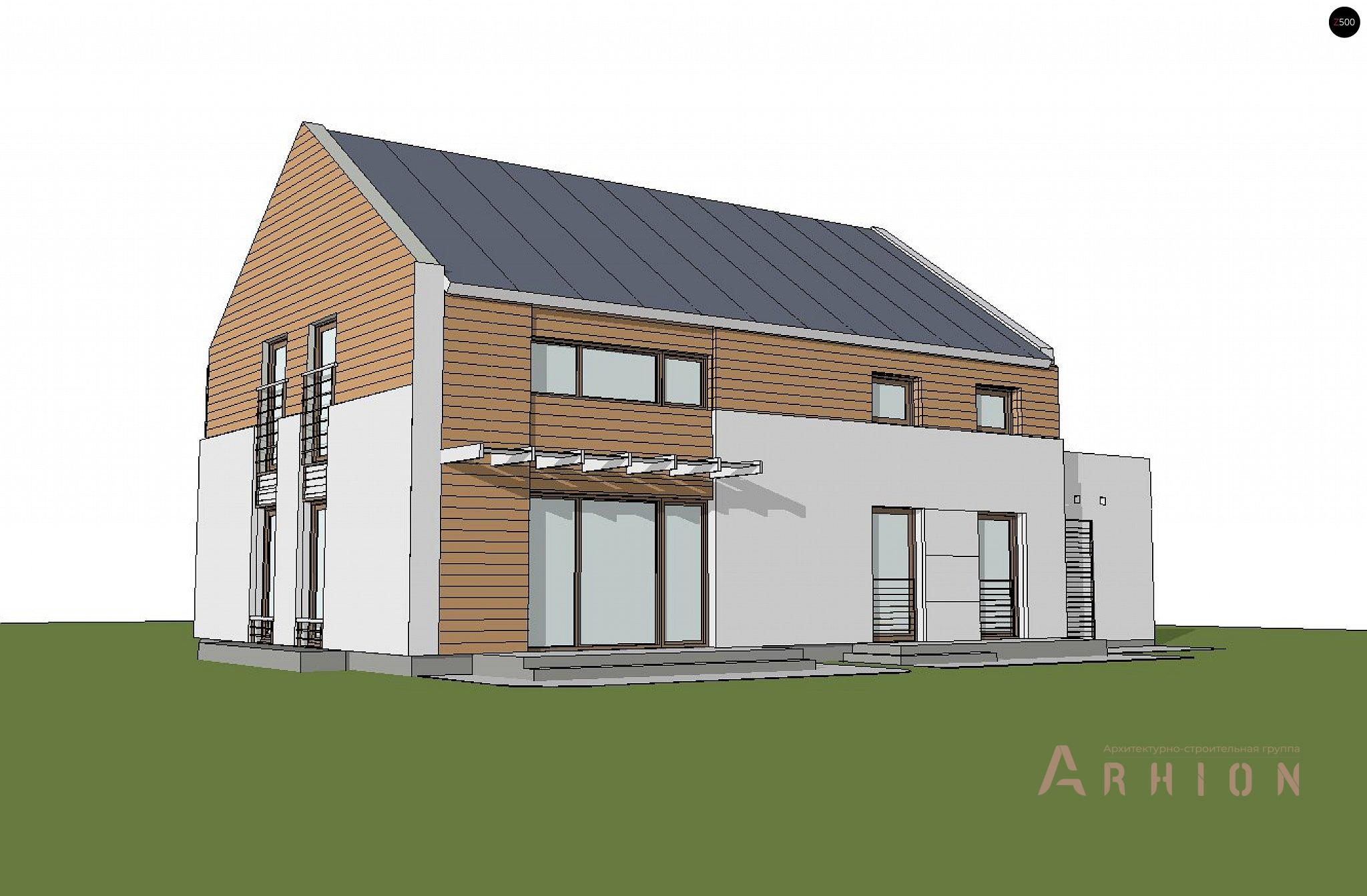 4. Проект одноэтажного дома в стиле барн с двускатной кровлей, Zx11 GL, площадью - 236 кв c мансардой, терассой, балконом, гаражом